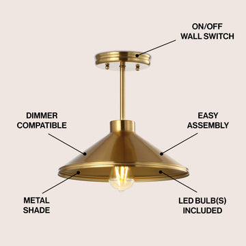 Cisco 11.75" Iron Modern Farmhouse LED Semi Flush Mount - JONATHAN Y